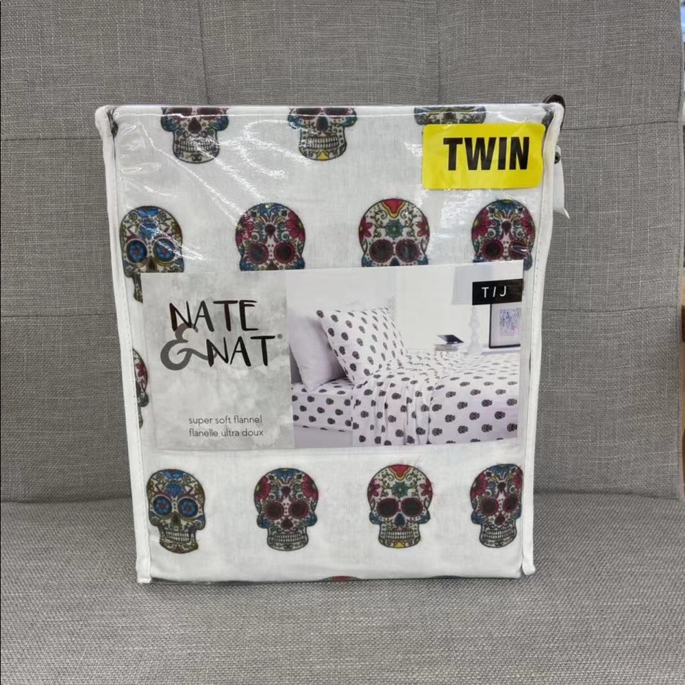 Nate & Nat Flannel Halloween Skulls Sheet Set Twin Size